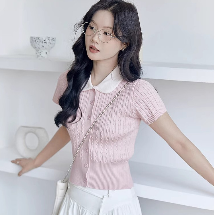 ฤดูร้อนใหม่ผู้หญิงสายถักบางแขนสั้นเสื้อยืดท็อปส์ 250523