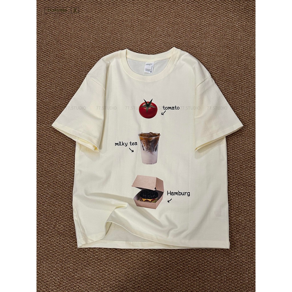 COD（จัดส่งภายใน 24 ชั่วโมง）เสื้อยืด oversize t-shirt cotton คอกลมแขนสั้น ลายอาหาร สีขาว unisex ‌เสื้อ ไซส์S-3XL