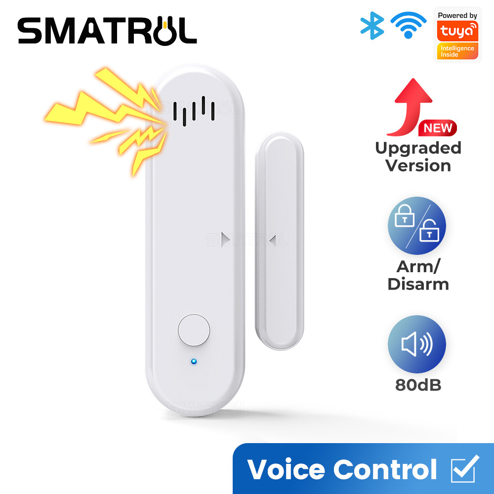 SMATRUL Tuya สมาร์ท WiFi เซ็นเซอร์ประตูหน้าต่างเปิดเครื่องตรวจจับปิดเสียงและแสงนาฬิกาปลุก Smart life APP เวลาทํางาน