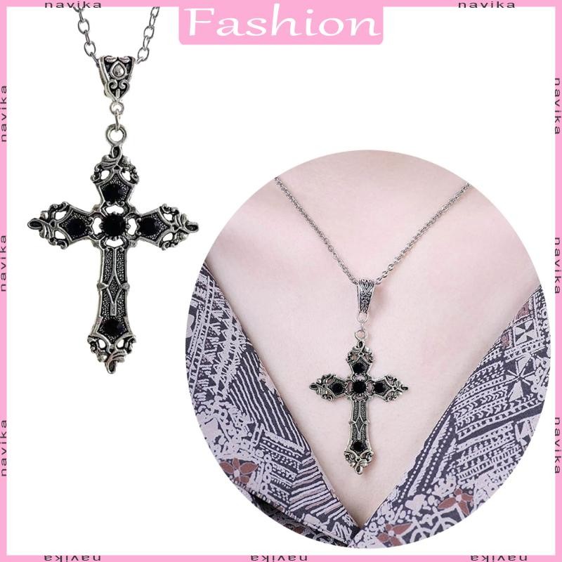 NAV Vintage อัญมณี Cross สร้อยคอหรูหราผู้หญิง Clavicle Chain Punk Gothic Choker สําหรับผู้หญิงสาวศาส