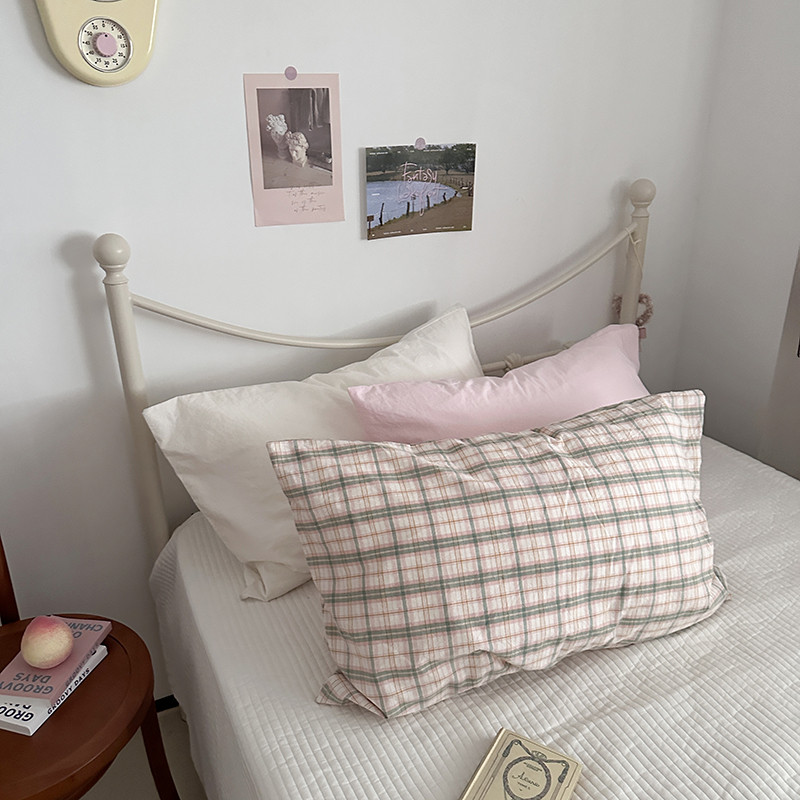 ตารางสีชมพูและสีเขียว ผ้าฝ้ายแท้คุณภาพสูง Super Soft 800TC pillowcase ปลอกหมอนผ้าฝ้ายหวีผ้าฝ้าย 100% ราคา ถูกที่สุด ดีลบีเคเค รูปภาพหลัก