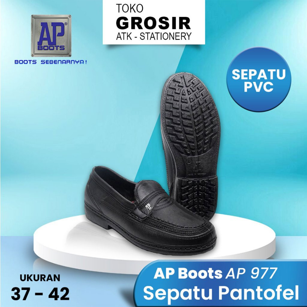 [PREMIUM ORIGINAL] AP Boots AP 977 รองเท้าโลฟเฟอร์ PVC สีดํา / รองเท้าโลฟเฟอร์ยางกันน้ําสีดําสําหรับ