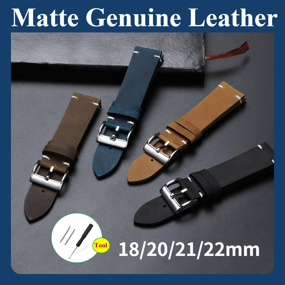 Matte หนังวัวแท้สายนาฬิกา 18 มม.20 มม.21 มม.22 มม.เปลี่ยนสีขี้ผึ้ง Patina Universal สายนาฬิกา Repalcement Retro Vintage คลาสสิกผู้ชายผู้หญิงคลาสสิกธุรกิจของขวัญ ราคา ถูกที่สุด ดีลบีเคเค