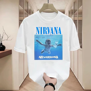 เสื้อยืดผู้ชายเท่ๆ คอกลมแขนสั้น สกรีนลายวงNIRVANA เสื้อยืดสตรีทแฟชั่นวินเทจ oversize เสื้อวงวินเทจ โอเวอร์ไซส์คนอ้วน