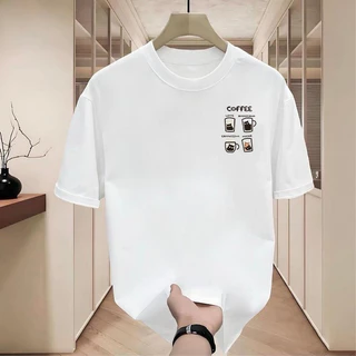 เสื้อยืดคอกลม แขนสั้น สกรีนลาย "coffee" เสื้อยืดแฟชั่นผู้ชายฮิตๆ โอเวอร์ไซส์คนอ้วน เนื้อผ้านุ่มยืดใส่สบาย