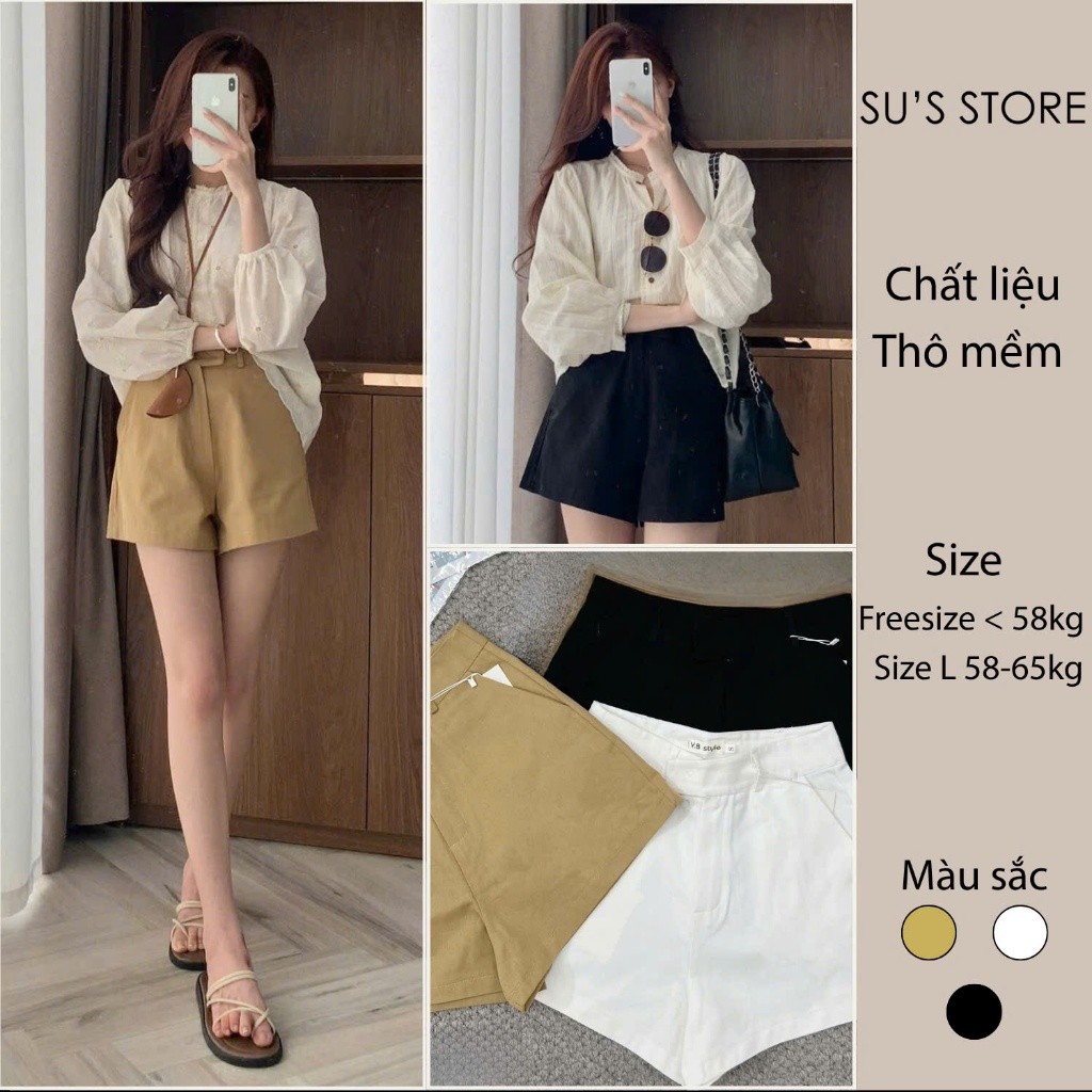 SUSSTORESG Q508 กางเกงขาสั้นแฟชั่นสตรีติดกระดุมตรง