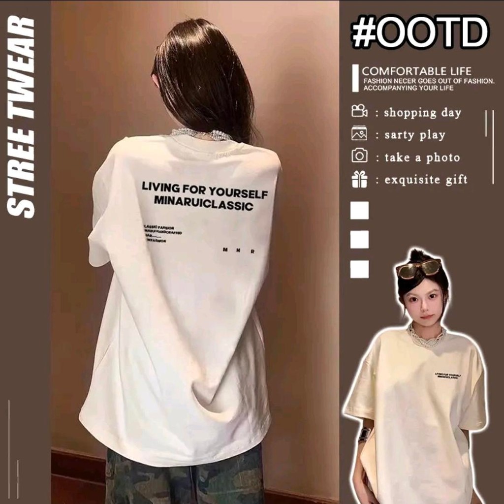 Basi💥 ผู้หญิง เสื้อยืด oversize สตรีท เกรดพรีเมียม โคตรนุ่ม เสื้อคอตตอน100% ไม่หดตัวลาย ลาย "LIVING FOR YOURSELF"