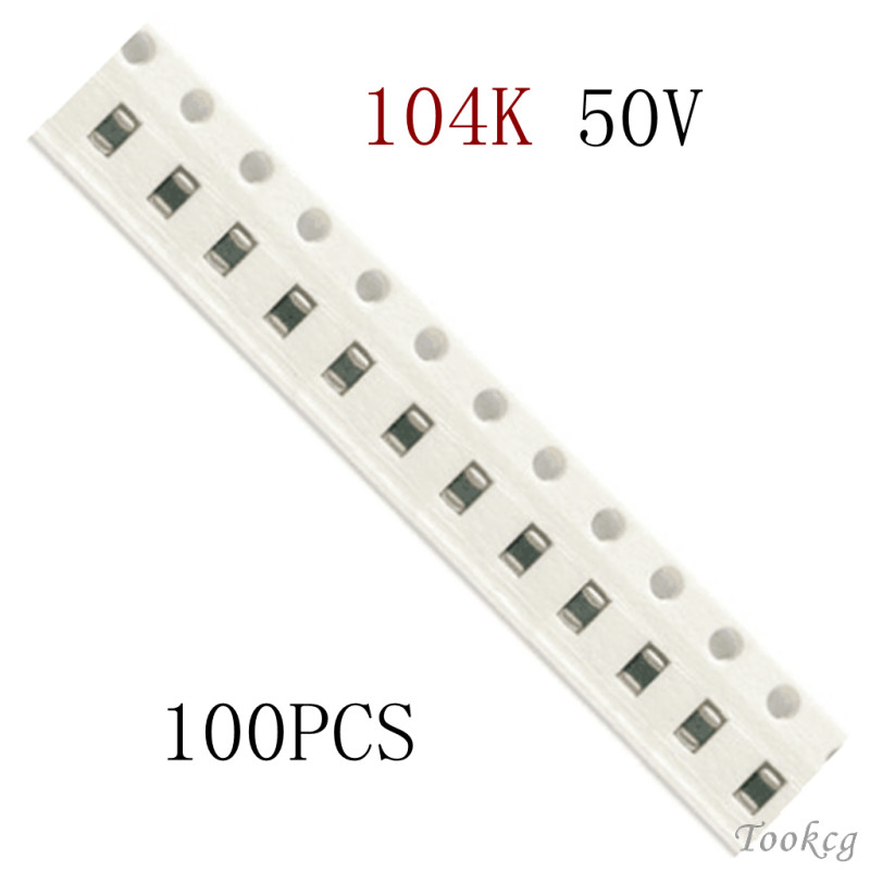 [Tookcg] 100 ชิ้น 50V 0.1UF Capacitor Ceramic LOW ESR Chip X7R SMD0805 (แพ็ค 100 ชิ้น)