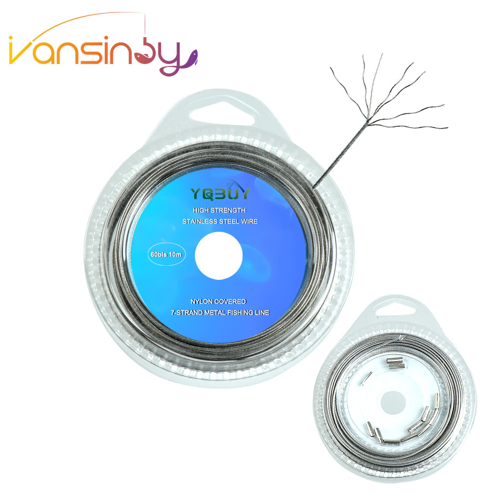 10 เมตร 7 เส้น ลวดเหล็กถัก 10LBS-200LBS พร้อมพลาสติก สําหรับตกปลาทะเล