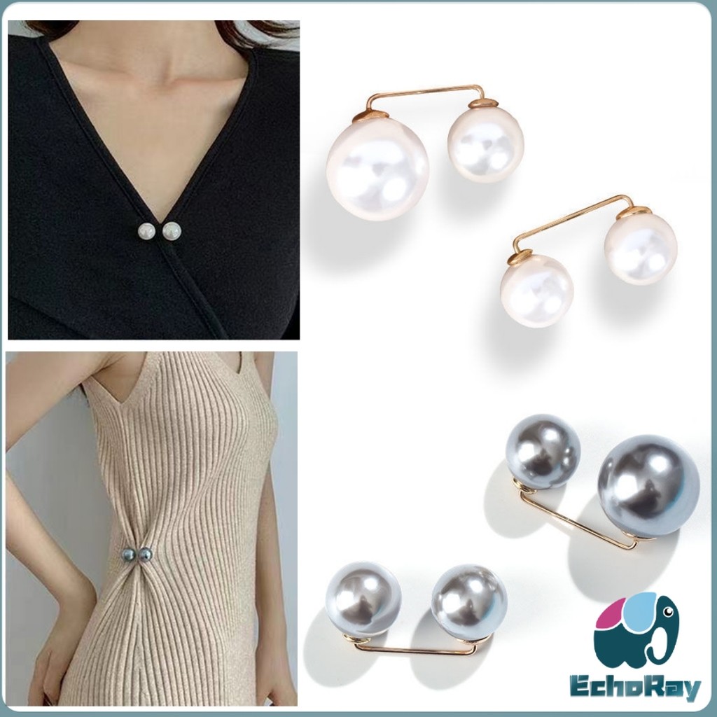 E.R เข็มกลัดมุกเทียม ปรับขนาดเอว/ขนาดขากางเกง  สําหรับตกแต่งเสื้อ ผ้าคลุมไหล่ 2ชิ้น/แพ็ค Fashion Pins