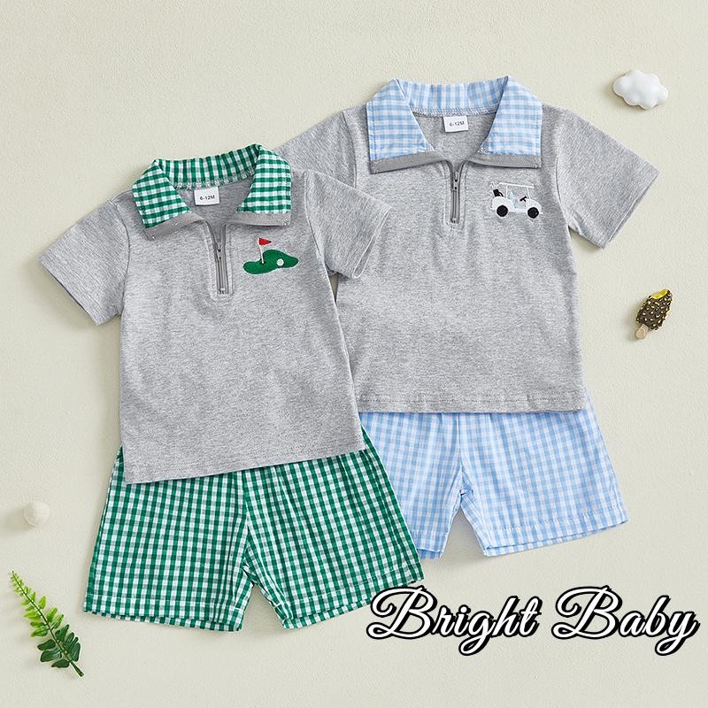 ชุดซัมเมอร์ 2 ชิ้นเด็กผู้ชาย - เสื้อยืดปักและกางเกงขาสั้นเอวยางยืด