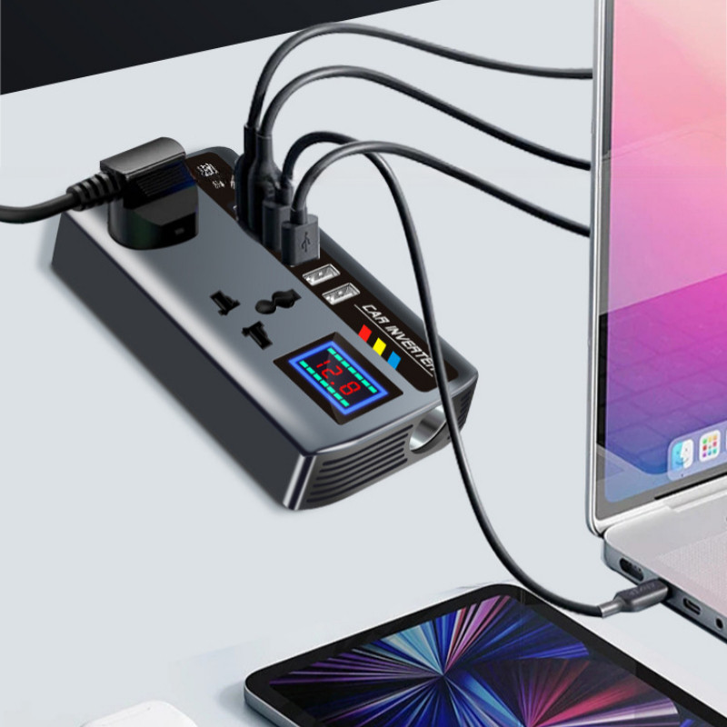 อินเวอร์เตอร์แปลงไฟรถยนต์ อินเวอร์เตอร์รถแปลงปลั๊ก 12V/24V to 220V 200W การป้องกันโอเวอร์โหลด พกพาสะดวก 4 ช่อง USB - รูปที่ 7