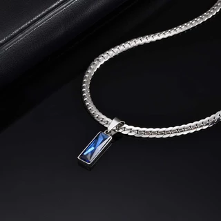 Vnox Simple Geometric Square จี้สแตนเลสสร้อยคอสําหรับผู้ชาย Blue Zirconia อินเทรนด์ NK.Chain เครื่องประดับ