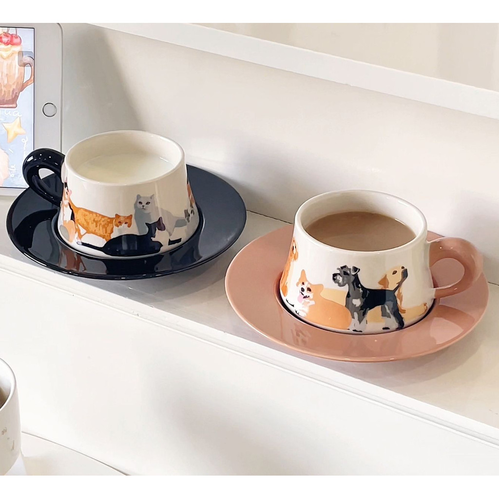 ถ้วยกาแฟเซรามิกลายแมว ดีไซน์ระดับพรีเมียม ชุดใส่จานรอง สำหรับงานชายามบ่าย