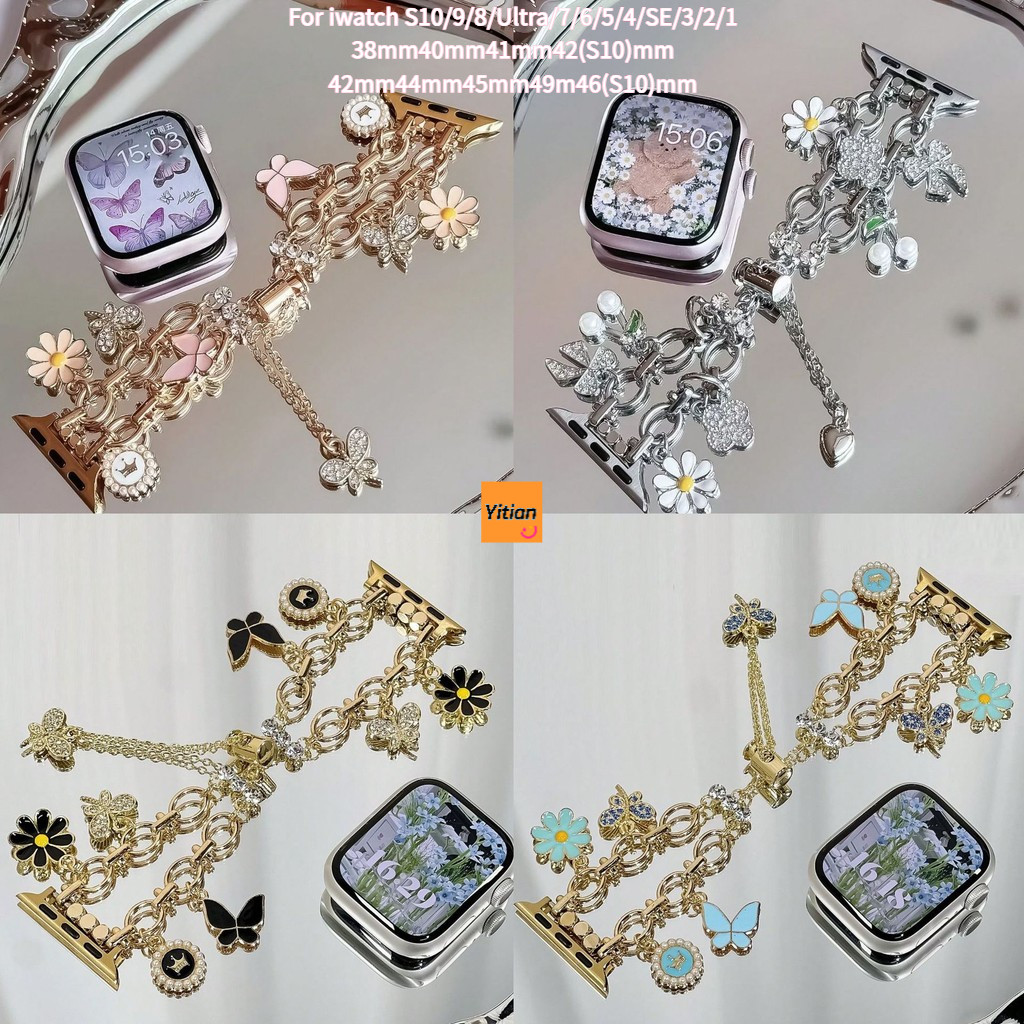 iWatch สายนาฬิกาเหมาะสำหรับ S10 9 8 7 SE 6 5 4 3สายนาฬิกาโลหะแฟชั่น38mm40mm41mm42mm44mm45mm46mm49mm