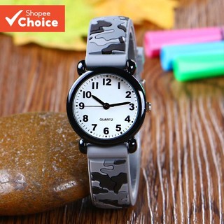 การ์ตูนพรางเด็กนาฬิกากองทัพสีเขียวสไตล์ทหารนาฬิกานักเรียนสํา…