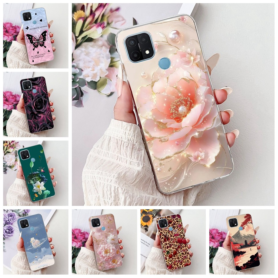 Oppo A15 CPH2185 กรณี A15S CPH2179 Clear ความงามแมวน่ารักแฟชั่นดอกไม้ทาสีปกหลัง A15 Oppo A15S เคสโทรศัพท์