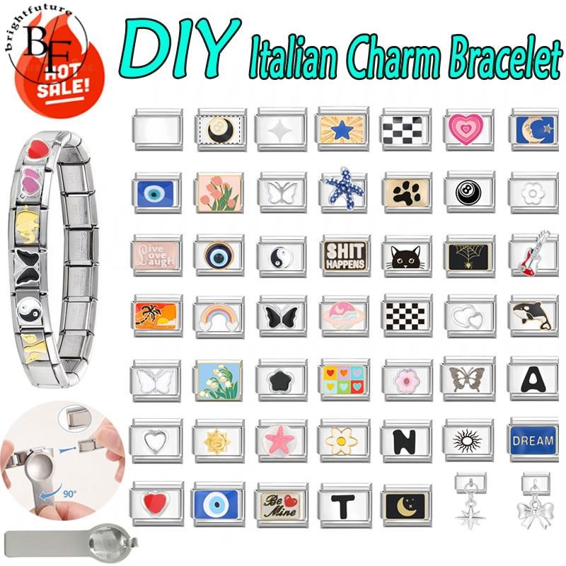 Hot Blue Evil Eye สร้อยข้อมืออิตาเลี่ยน Charm Fit 9 มม.สร้อยข้อมือสแตนเลส DIY เครื่องประดับทําอุปกรณ์เสริม Retro บุคลิกภาพโมดูลสร้อยข้อมืออุปกรณ์เสริม