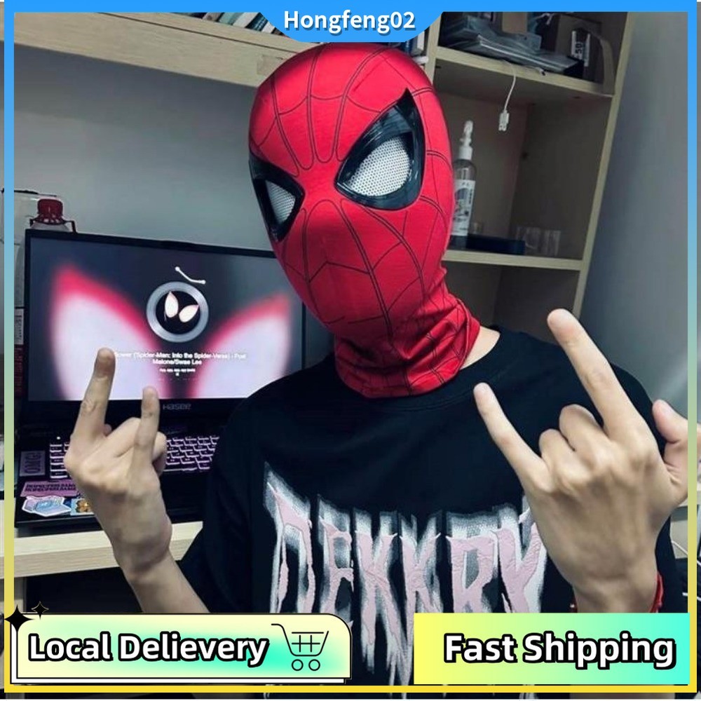 (จัดส่งในพื้นที่) Spiderman Headwear ไฟฟ้ากระพริบตาหน้ากากเรืองแสงฮาโลวีน cos เด็กชายหมวกของขวัญของเล่น
