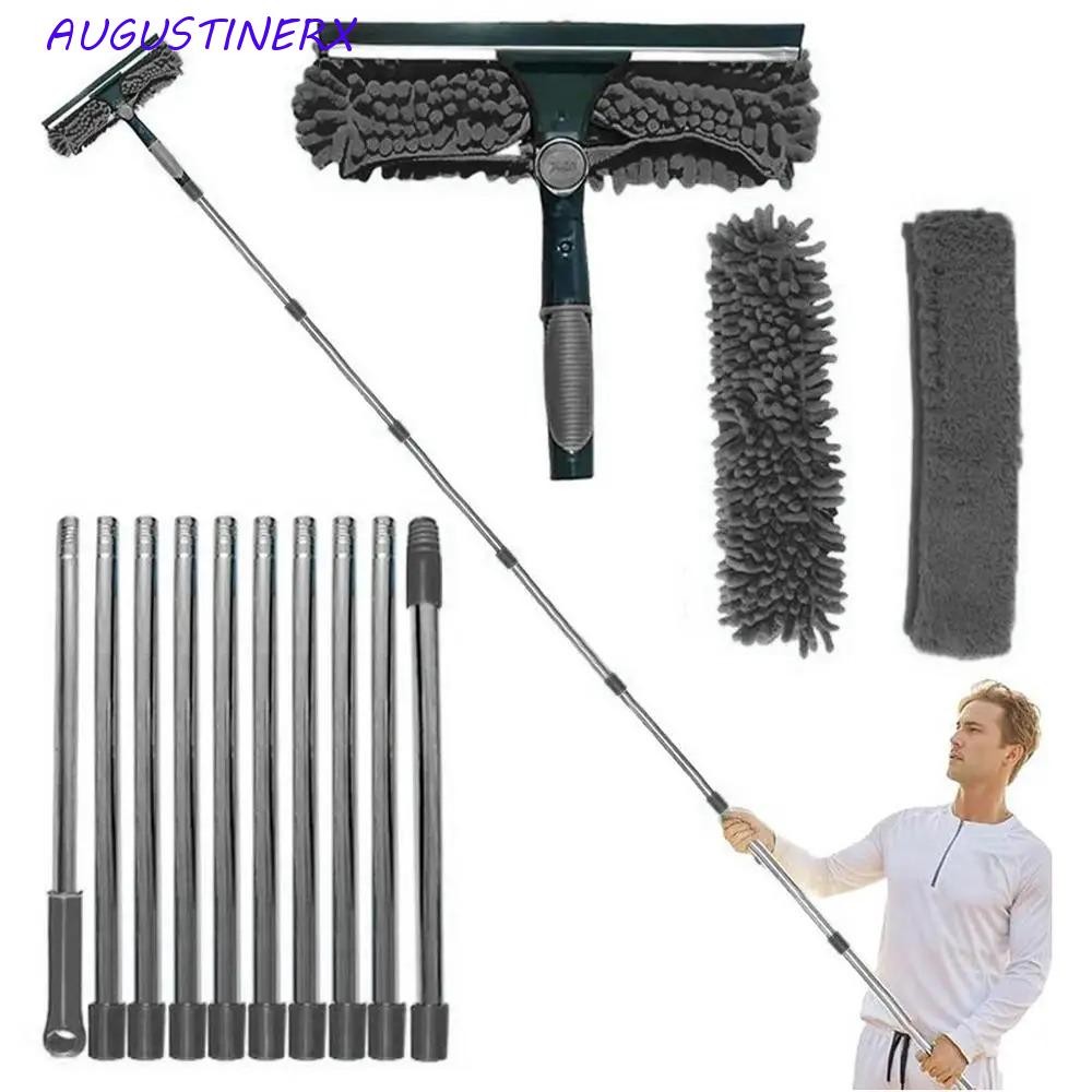 AUGUSTINERX ไม้กวาดทําความสะอาดหน้าต่าง, Extension Pole ยาว Duster เพดาน Duster, Multi-Function 2 In 1 ซักผ้าฝุ่น Remover ไมโครไฟเบอร์หน้าต่าง Wiper ในครัวเรือน