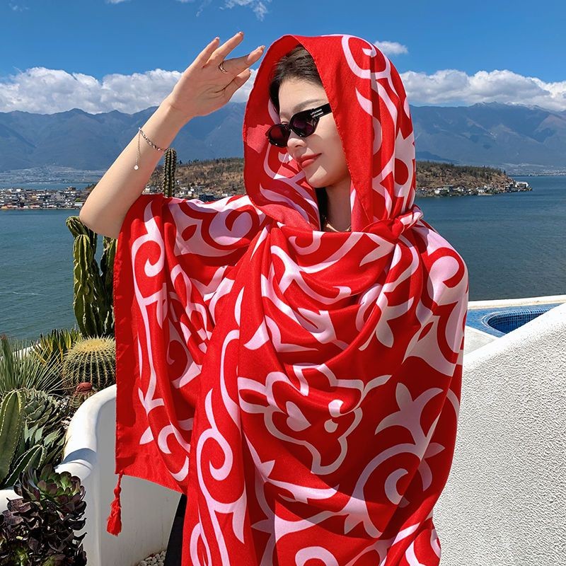 丽江云南民族风西藏旅游防晒沙滩巾百搭披肩丝巾女外搭空调房披肩Lijiang Yunnan Ethnic Style Xizang Tourism Sunscreen BeachS7nqd54U1th2