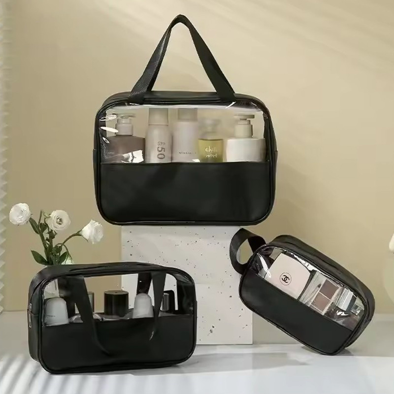 ทนทาน PU Makeup Organizer - กระเป๋าเครื่องสําอางกันน้ําพร้อมหน้าต่างใส - กระเป๋าใส่อุปกรณ์อาบน้ําสําหรับเดินทางที่กว้างขวาง