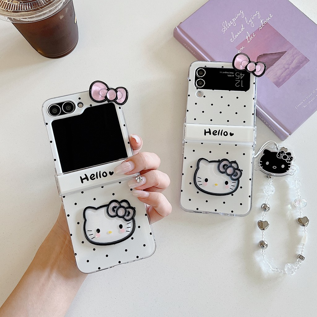Flip7 การ์ตูน 3d polka dot Hello Kitty bow พร้อมโซ่ Flip6 Samsung Galaxy Z Flip5 กรณีน่ารัก Pura XCase ค้นหา N3 Flip Z Flip 3 Flip 4 5G hard กันกระแทกโทรศัพท์ความคิดสร้างสรรค์กรณีฝาครอบ