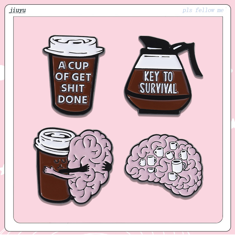 Creative Coffee Brain Enamel Pin คีย์ต่อการอยู่รอด เข็มกลัด enamel pin เป็นของขวัญสำหรับคนรักกาแฟ