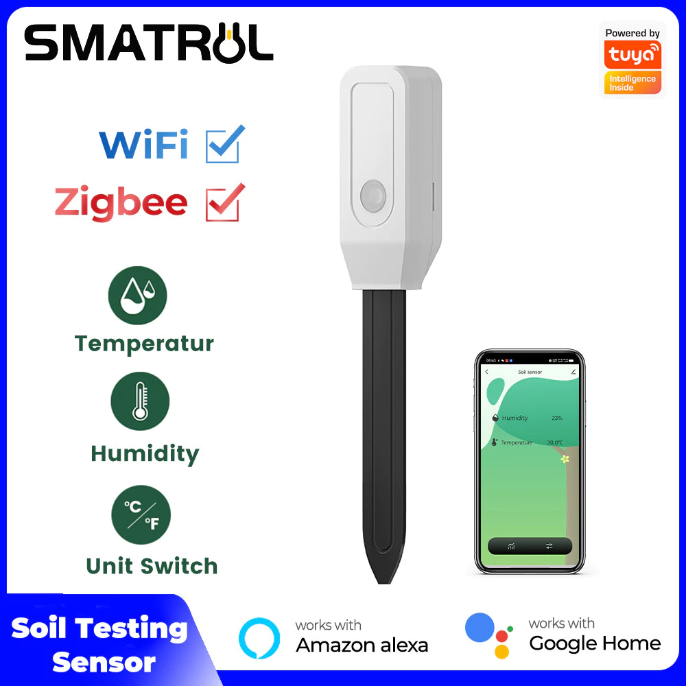 SMATRUL Tuya Zigbee WiFi ไร้สายเครื่องวัดความชื้นดินอัจฉริยะอุณหภูมิความชื้นเครื่องทดสอบโทรศัพท์มือถือเวลาจริง MonitorTuya สมาร์ทดิน Moist Sensor Monitor ดิจิตอลพืช Gras