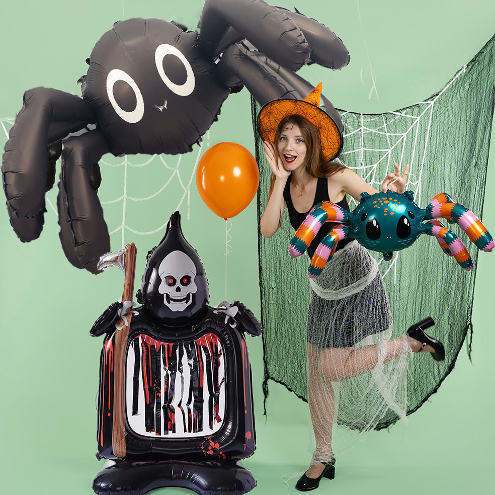 4D Spider ฮาโลวีนบอลลูน Inflatable ยักษ์ยืน Ghost แม่มดฟอยล์ Ballons ของเล่นเด็ก Globos ฮาโลวีน Party Supplies