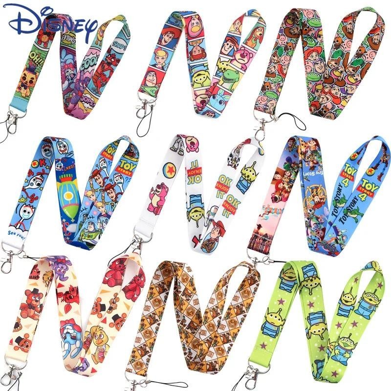 Disney Anime ของเล่น Lanyards Kawaii Buzz Lightyear Woody โทรศัพท์ Lanyards การ์ตูนสายคล้องคอ Key Chain การ์ดเชือกเส้นเล็กแขวนเชือก