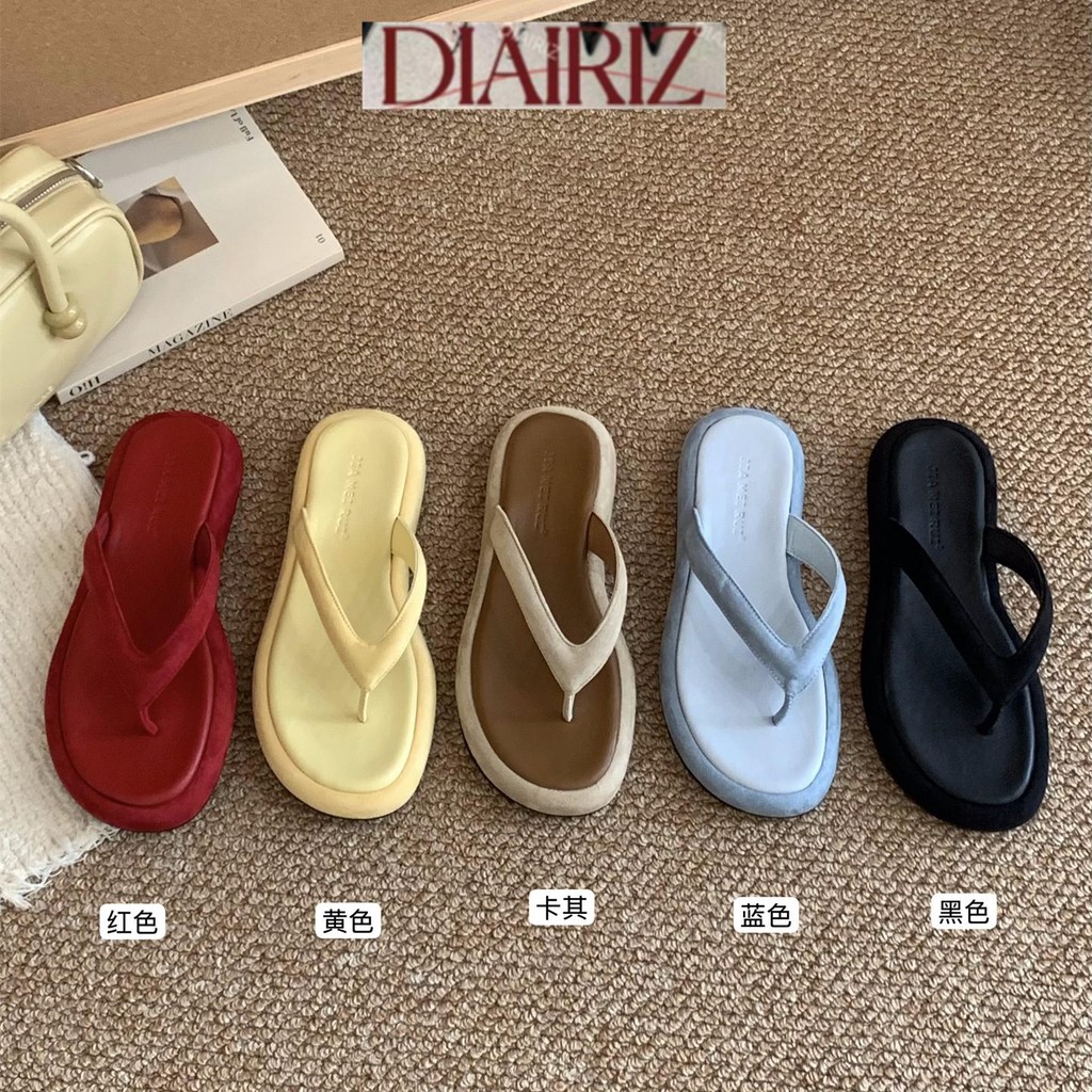 [DIAIRIZ] Soled สีเหลือง Flip-Flops รองเท้าผู้หญิงสำหรับด้านนอก 2025 วันหยุดฤดูร้อนชายหาดจับคู่กระโปรงทราย