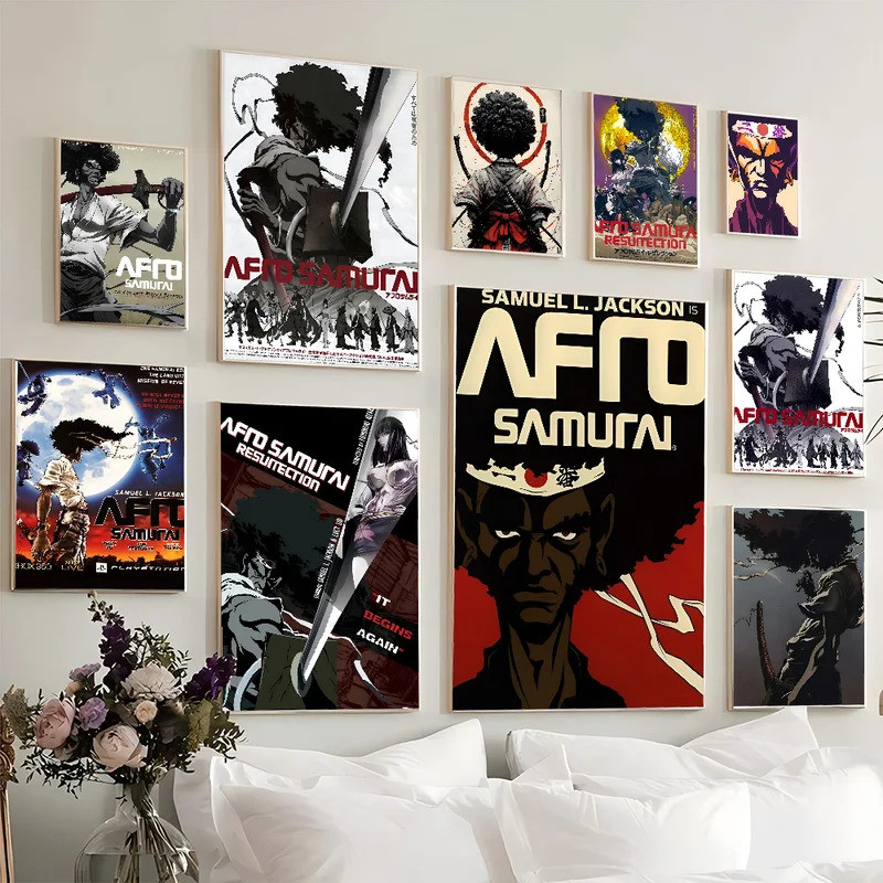 1PC Afro Samurai Poster Movie Sticky Posters Retro Kraft Paper Sticker DIY Room Bar Cafe Aesthetic A