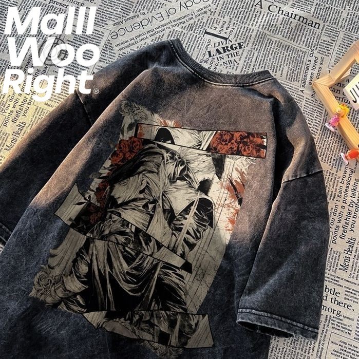 （จัดส่งตลอด 24 ชั่วโมง）HY  trendy menswear เสื้อผ้าฟอกลายการ์ตูนน่ารักๆ งานป้ายAll in ทรงโอเวอร์ไซส์3