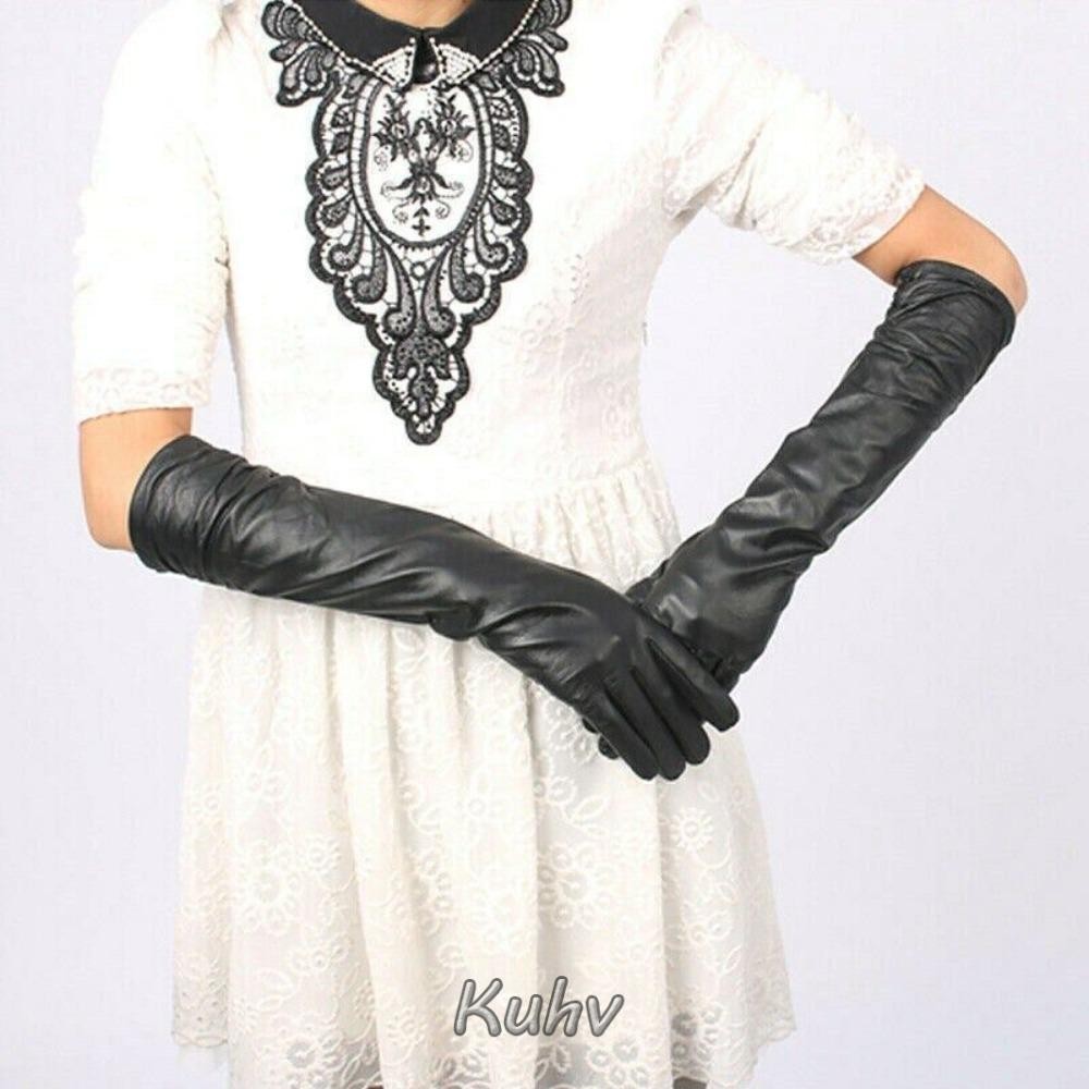 ถุงมือข้อศอกยาว คูฟ ถุงมือผู้หญิงสุภาพสตรีถุงมือหนังนุ่มบุฤดูหนาวที่อบอุ่น