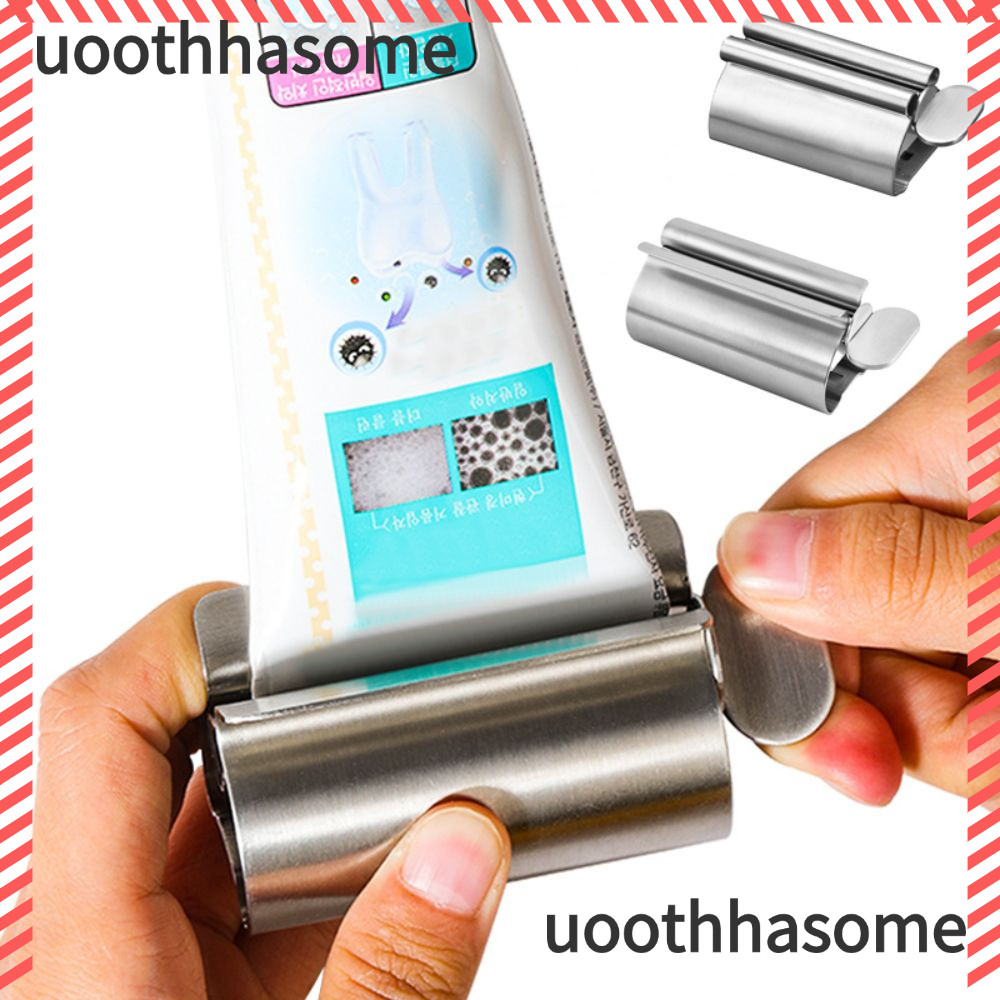 UOOTHASOME หลอดบีบยาสีฟัน, เครื่องจ่ายยาสีฟันกลิ้งแบบพกพา, สแตนเลสคู่มือทนทานเครื่องสําอางหมุนสําหรับครีมเครื่องสําอางอุปกรณ์ห้องน้ํา