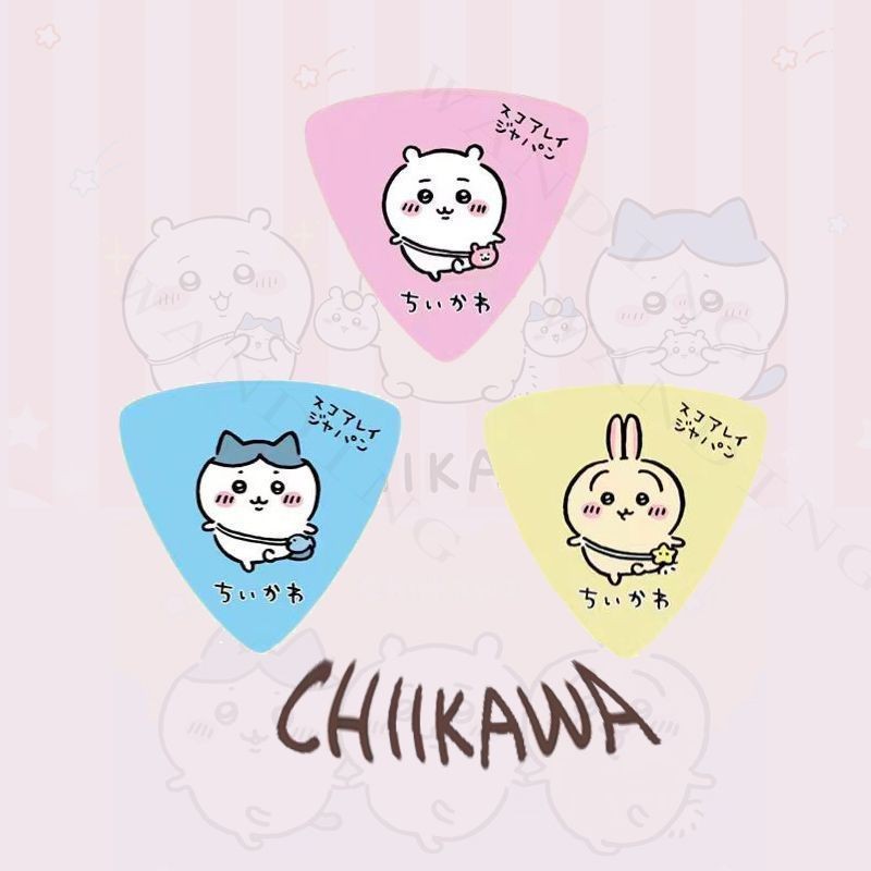 ญี่ปุ่น Chikawa Chikawa Triangle Guitar Pick สีเหลืองสีฟ้าสีชมพู Celluloid การ์ตูนน่ารัก ins-03