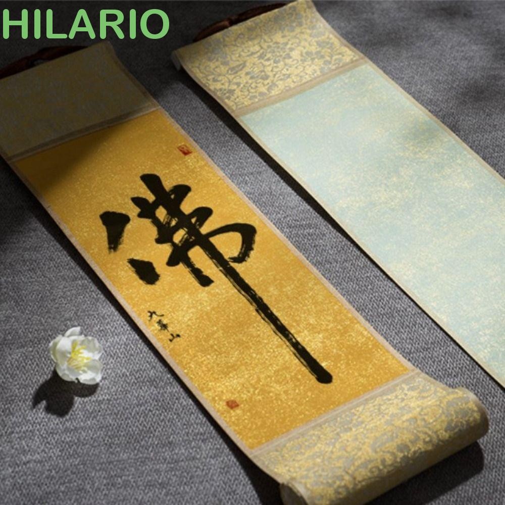 HILARIO Gilded กระดาษข้าว Scroll แบบพกพา Self-made ของขวัญ Hand-roll พุทธโบราณสไตล์จีน Blank แขวน Scroll