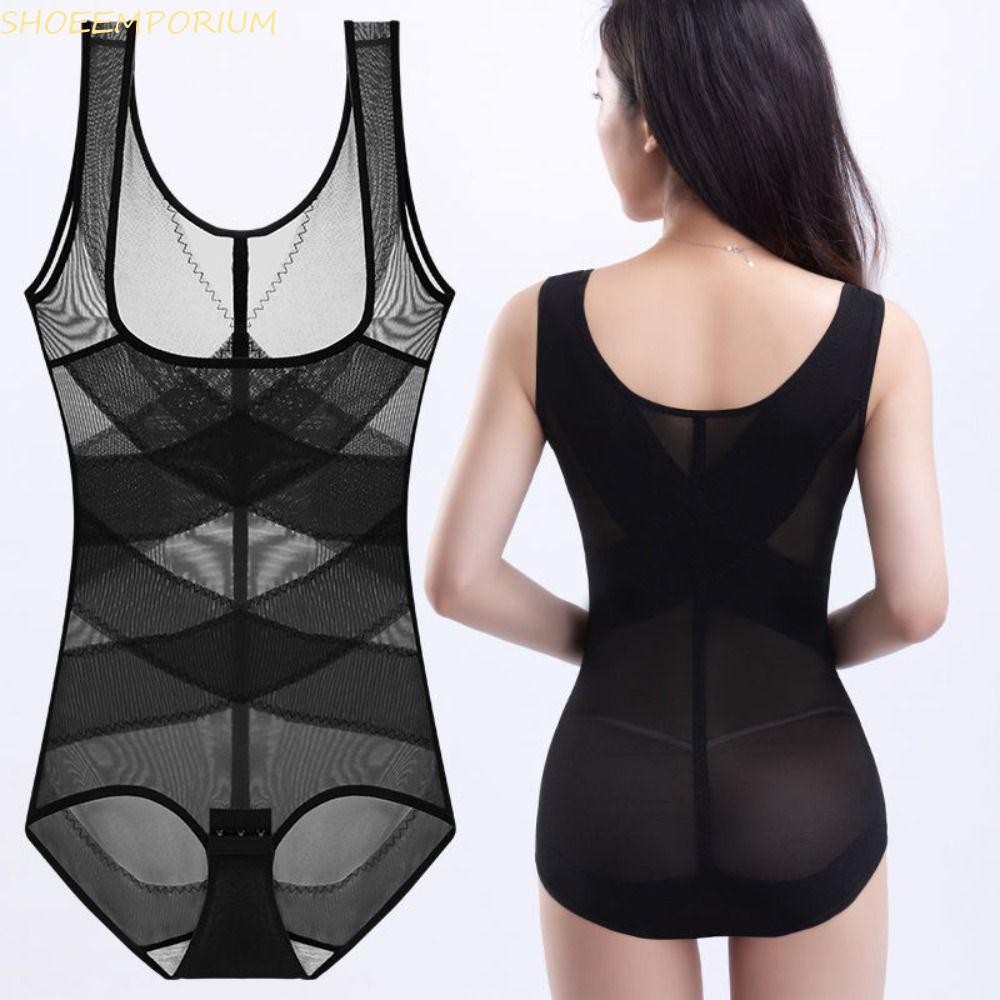 SHOEEMPORIUM Slimming Bodysuit Shaper, Cross Fit ตาข่ายบางหลังคลอด Shapewear, ยืดหยุ่นไม่มีรอยต่อ Tummy Control ชุดชั้นในสตรีรัดตัว Jumpsuits โยคะ