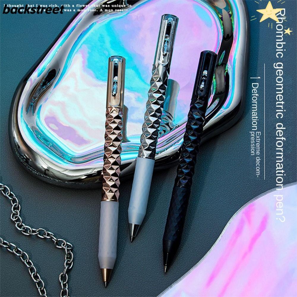 BACKSTAGE Deformation Gel Pen, Metal Geometric Deformation Decompression Pen, Creative Shape Change 0.5 มม.หมึกสีดํา Anamorphic ปากกาเครื่องเขียนนักเรียน