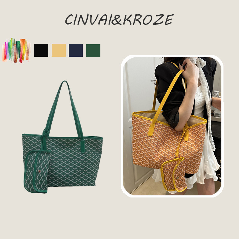 CINVAI&KROZE  กระเป๋าแฟชั่นขนาดใหญ่ใหม่ กระเป๋าสะพายไหล่เรียบง่ายสำหรับเดินทาง