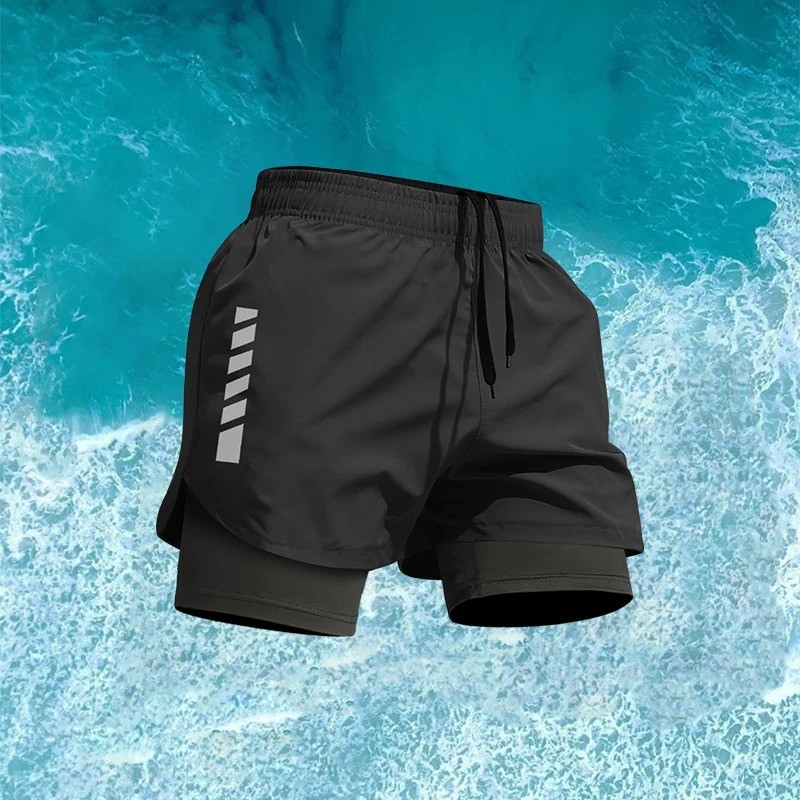 กางเกงขาสั้นวิ่งแห้งเร็ว ตาข่าย 2-in-1 สองชั้น มีกระเป๋า สวมใส่ง่าย สำหรับทุกเพศ - รูปที่ 6