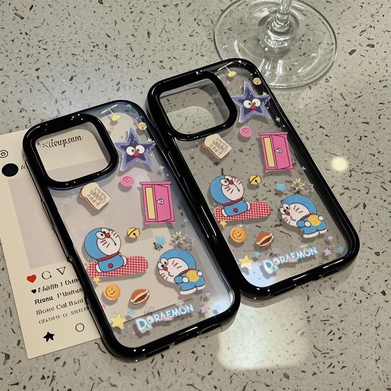 คอลลาจโดราเอมอน เข้ากันได้กับ iPhone 7/8PLUS XR XS XSMAX เคสโทรศัพท์แข็ง 16PROMAX 14PRO 13PROMAX เคสโทรศัพท์ 16PRO ขอบนุ่ม 15PROMAX กันกระแทก รูขนาดใหญ่