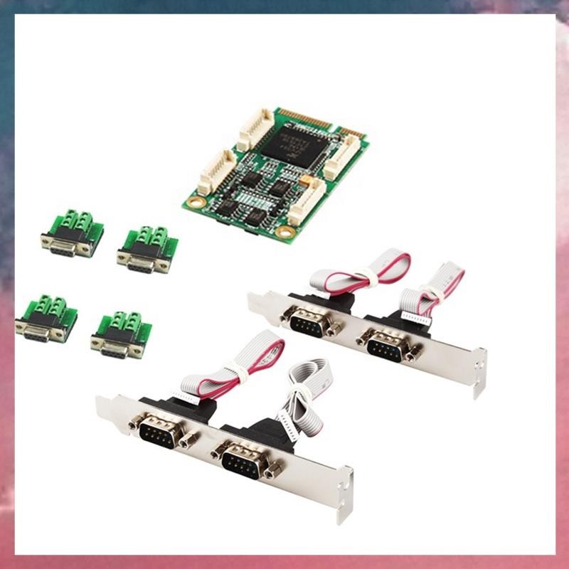 Mini PCIe 4 พอร์ต RS422 RS485 Db9 Com ครึ่งขนาด Mini PCI Express Serial Port อุตสาหกรรม I/O Controll