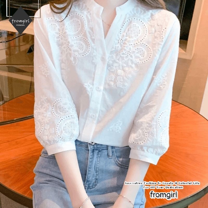 เสื้อเชิ้ตสีพื้นเสื้อคอวีแขนสามส่วนฤดูร้อน ราคา ถูกที่สุด ดีลบีเคเค