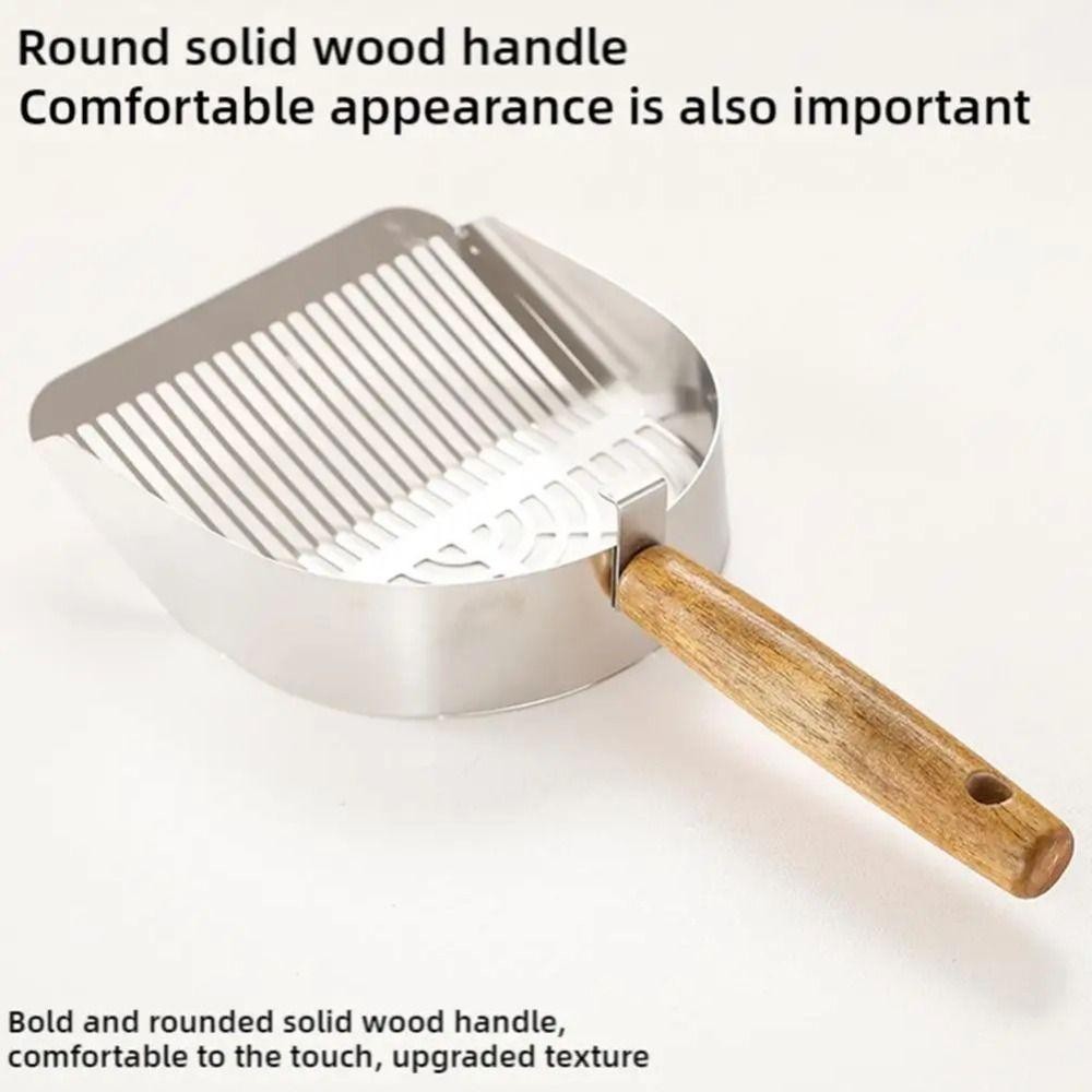 AEROFLOW ที่ตักทรายแมว, สแตนเลสด้ามไม้ยาวพลั่วขยะสัตว์เลี้ยง, ใช้งานได้จริงพร้อมรูแขวนที่ถอดออกได้พร้อมตะขอห้องน้ําขยะ Picker ในร่ม - รูปที่ 3