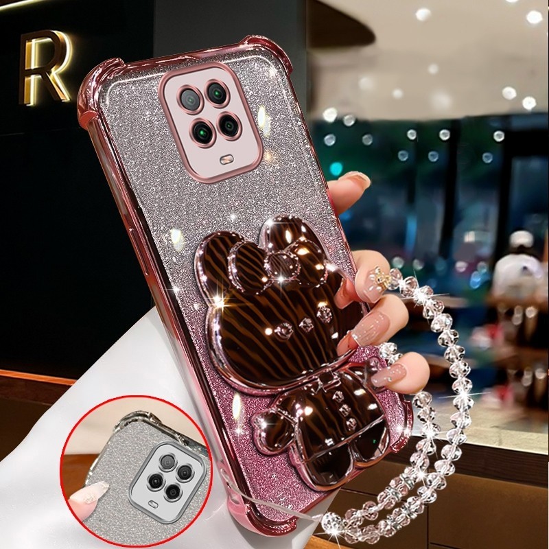 สําหรับ Redmi NOTE 9S XIAOMI REDMI NOTE 9 PRO Soft Clear สี่มุมหนาชุบซิลิโคนเคสโทรศัพท์กระต่ายแต่งหน้ากระจกผู้ถือซิลิโคนกรณี XXXDA