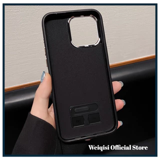 โลโก้สีทองเคสโทรศัพท์หนัง Faux สําหรับ iPhone 17 Air 16 Pro Max 15 Pro Max 15 Plus 14 Pro Max 13 Pro Max 12 Pro Max