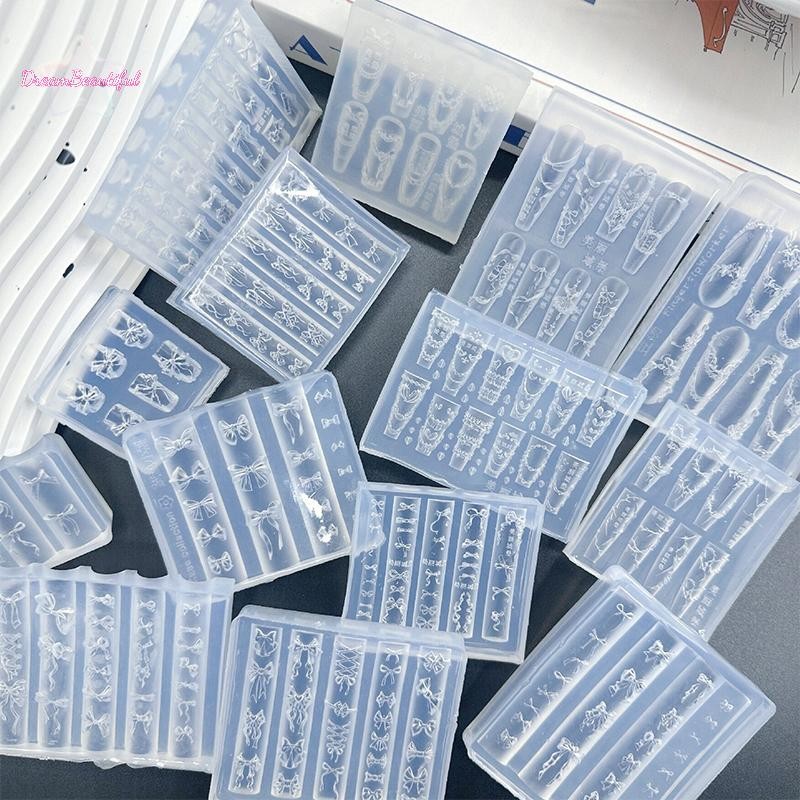 <DBFl-t>เค้กครีมกระโปรงBowknotริบบิ้น3Dอะคริลิคแม่พิมพ์ตกแต่งเล็บDIYออกแบบซิลิโคนเล็บแม่พิมพ์แม่แบบสําหรับเล็บCharmsใหม่