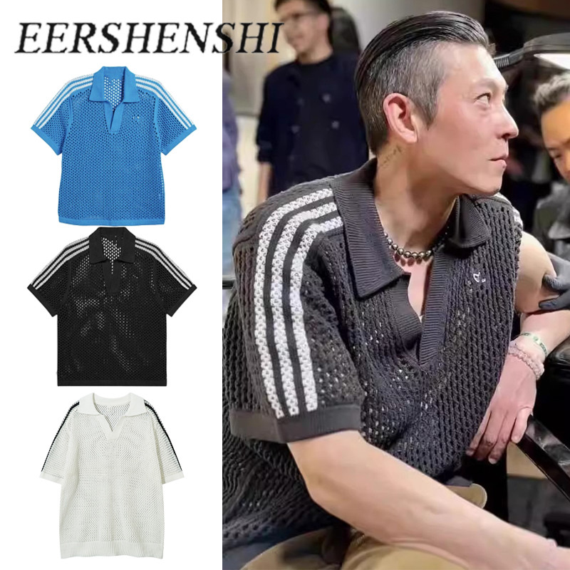 EERSHENSHI สามบาร์ Ripped เสื้อกันหนาวลําลองแขนสั้น Retro ผู้ชายและผู้หญิง T-Shirt แฟชั่น